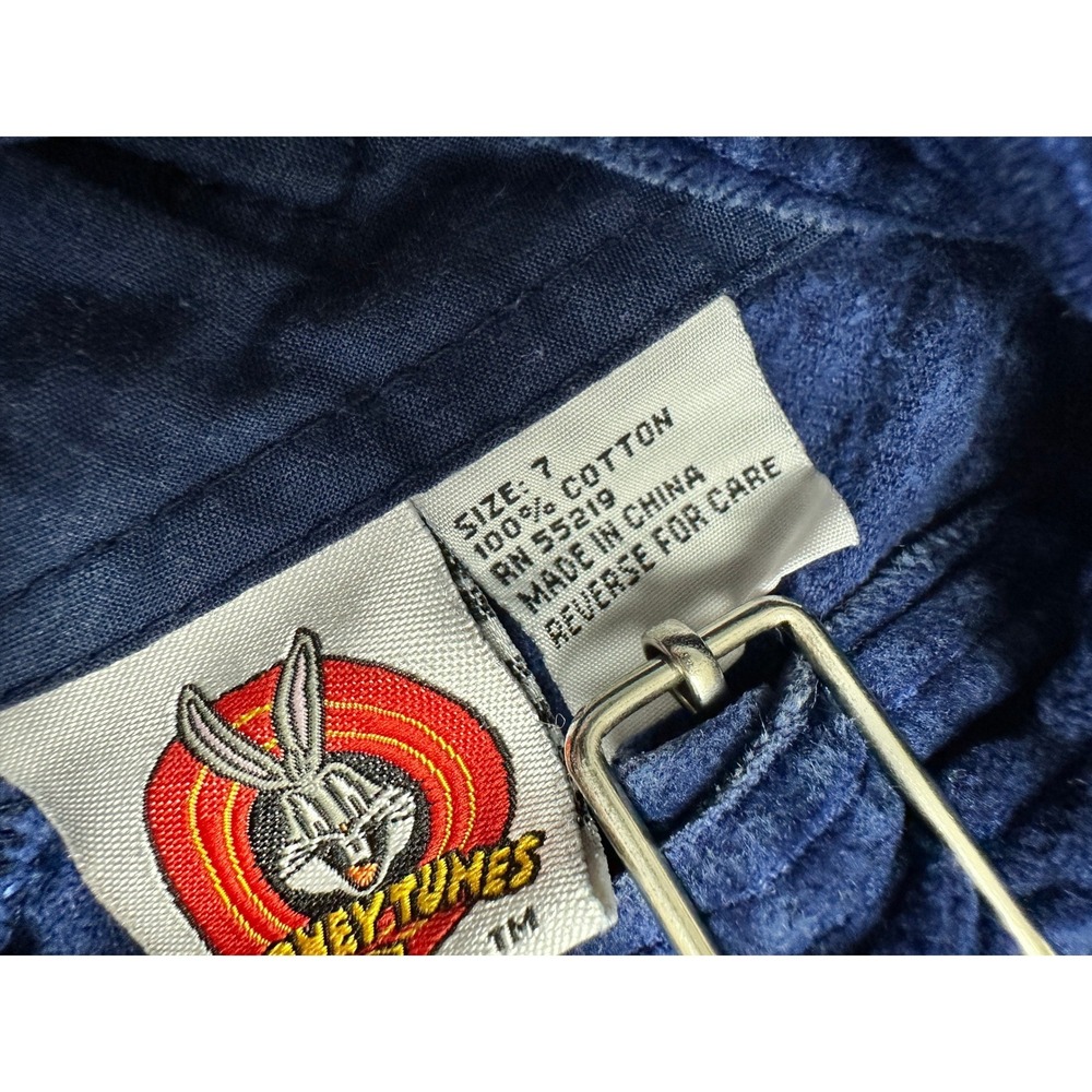 Vintage 80s 90s Looney Tunes Tweety Bird Blue Corduroy Overalls Kids Bibs 7 - Picture 10 of 11